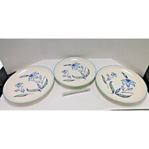 Vintage Stetson China Dinner Plates Set of 3 Blue Green Floral Lily MCM DW34